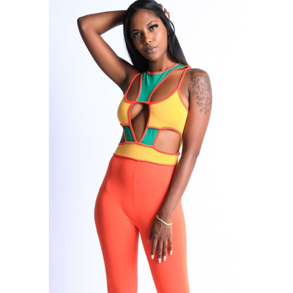 K Too Color Block Cut Out Jumpsuit - Picture 3 of 7